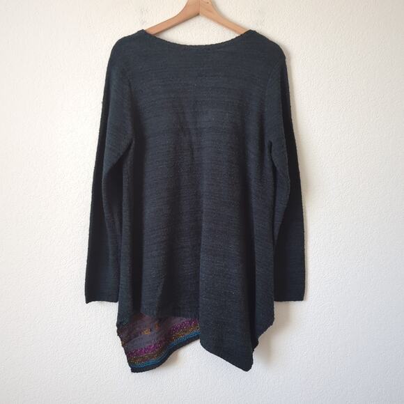 Soft Surroundings Sweater Womens Large Wool Blend Crochet Patchwork Black Multi - Picture 6 of 7